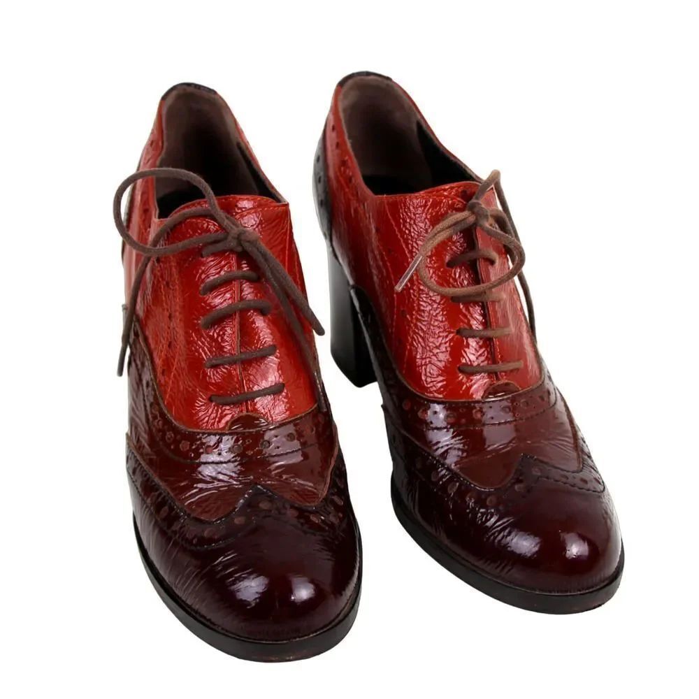 Melin MULTICOLOR BROWN GENUINE LEATHER ROUND TOE MID HEEL LACE UP BOOTIES SZ 37